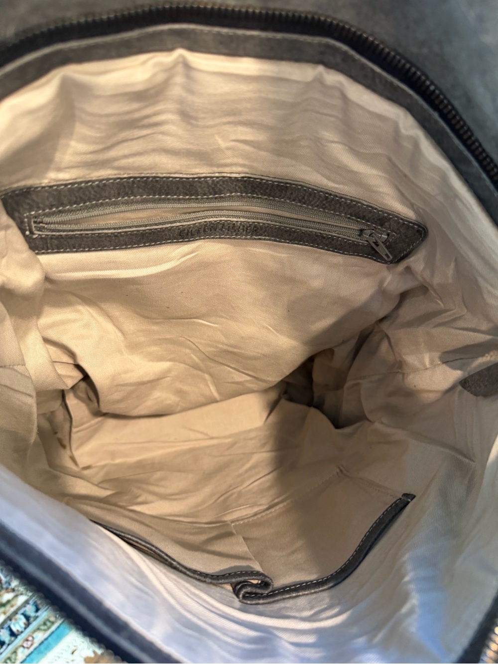 Eileen Fisher Gray Fold-Over Leather Backpack - Picture 15 of 15